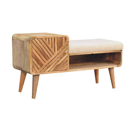 Stylish Telephone Table Bench with Bouclé Yarn Fabric and Nordic Style Legs