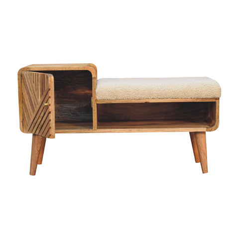 Stylish Telephone Table Bench with Bouclé Yarn Fabric and Nordic Style Legs