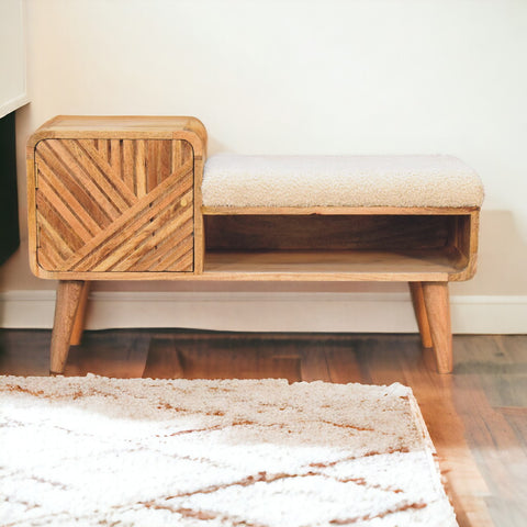 Stylish Telephone Table Bench with Bouclé Yarn Fabric and Nordic Style Legs