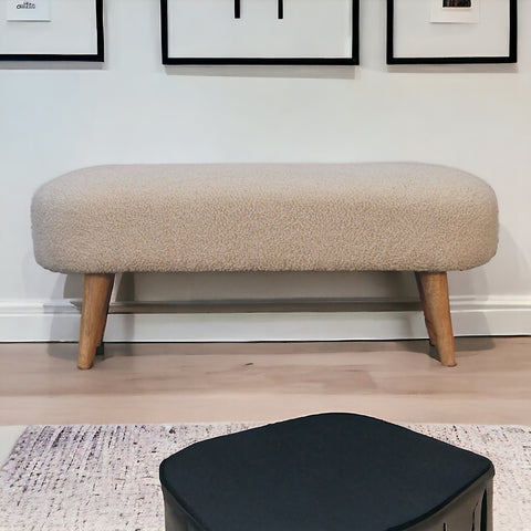 Soft Cushioned Bench with Nordic Style Legs and Bouclé Fabric