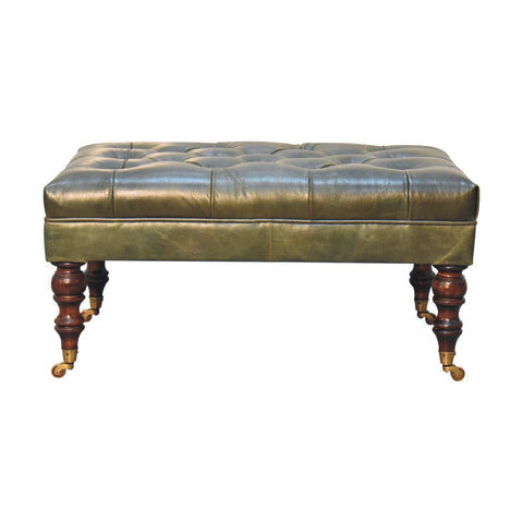 Luxury Ottoman with Buffalo Hide Leather in Green