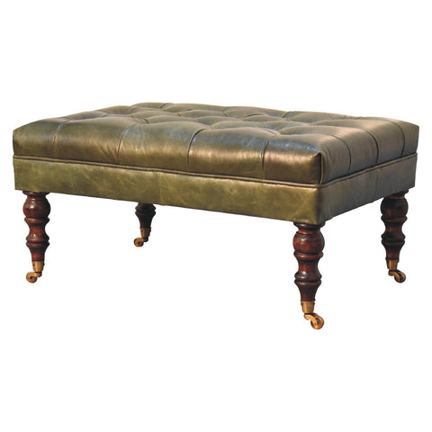 Luxury Ottoman with Buffalo Hide Leather in Green