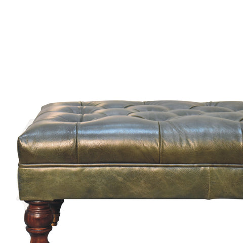 Luxury Ottoman with Buffalo Hide Leather in Green