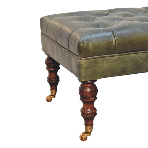 Luxury Ottoman with Buffalo Hide Leather in Green