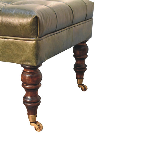 Luxury Ottoman with Buffalo Hide Leather in Green