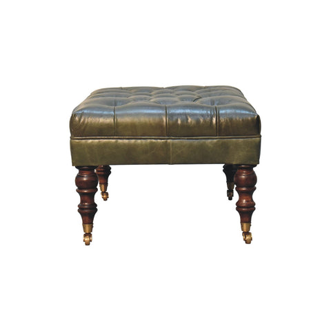 Luxury Ottoman with Buffalo Hide Leather in Green