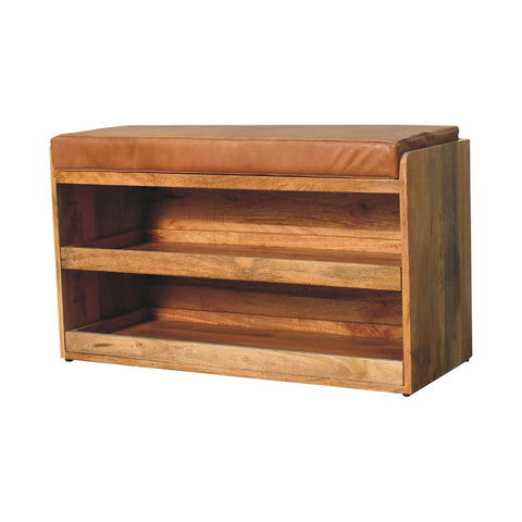 Solid Wood Storage Trunk with Oak-ish Finish and Buffalo Hide Leather in Brown