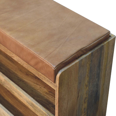 Solid Wood Storage Trunk with Oak-ish Finish and Buffalo Hide Leather in Brown