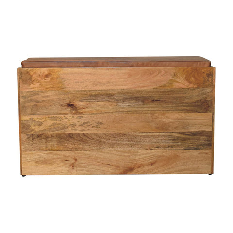 Solid Wood Storage Trunk with Oak-ish Finish and Buffalo Hide Leather in Brown