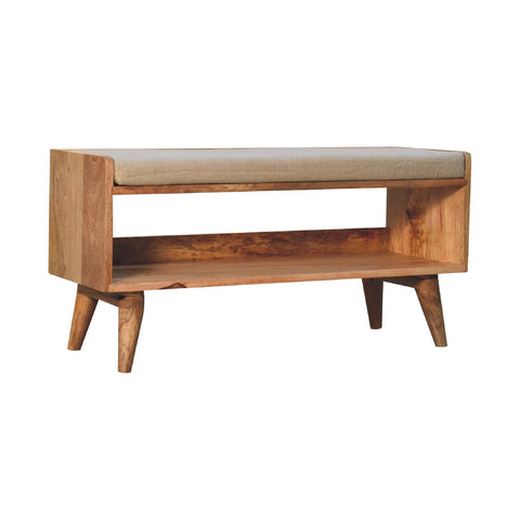 Nordic Style Shoe Storage Bench with Oak-ish Finish and Mud Linen