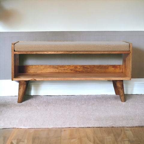 Nordic Style Shoe Storage Bench with Oak-ish Finish and Mud Linen
