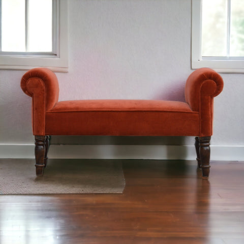 Stylish Hallway Bench with Cotton Velvet Fabric and Turned Legs
