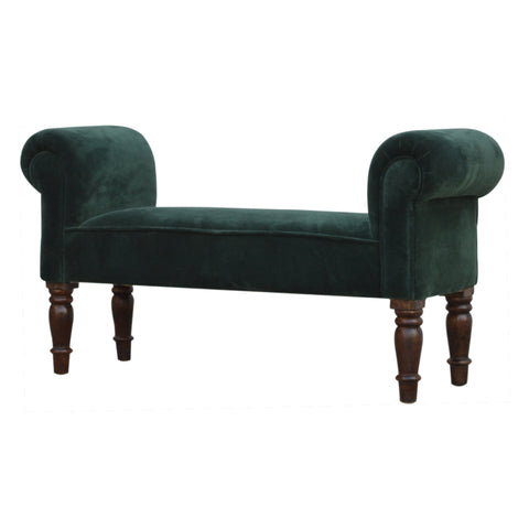 Elegant Velvet Hallway Bench with Cotton Velvet Fabric and Turned Legs in Emerald Green