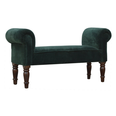 Elegant Velvet Hallway Bench with Cotton Velvet Fabric and Turned Legs in Emerald Green
