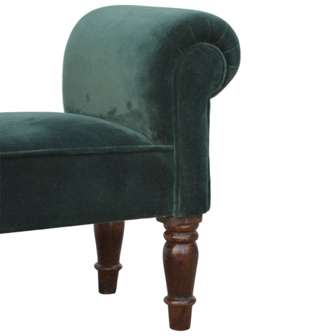 Elegant Velvet Hallway Bench with Cotton Velvet Fabric and Turned Legs in Emerald Green
