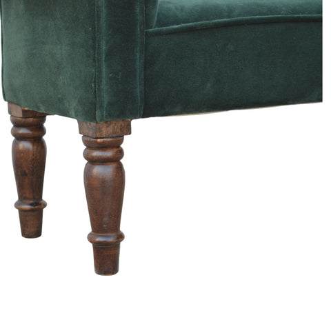 Elegant Velvet Hallway Bench with Cotton Velvet Fabric and Turned Legs in Emerald Green