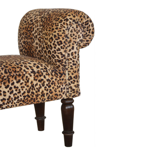 Luxurious Hallway Bench in Leopard Print Fabric and Walnut Finish
