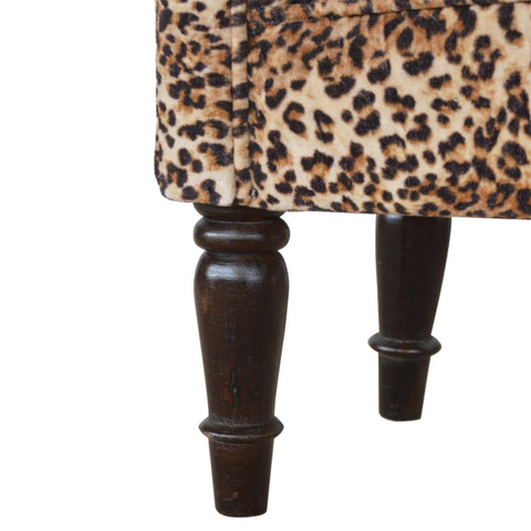 Luxurious Hallway Bench in Leopard Print Fabric and Walnut Finish