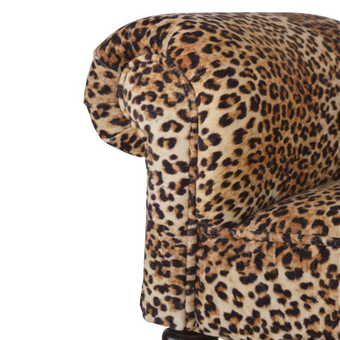 Luxurious Hallway Bench in Leopard Print Fabric and Walnut Finish