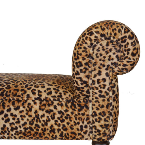 Luxurious Hallway Bench in Leopard Print Fabric and Walnut Finish