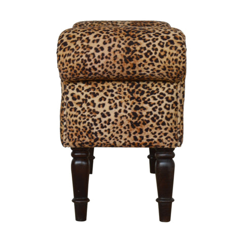 Luxurious Hallway Bench in Leopard Print Fabric and Walnut Finish