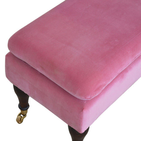 Exquisite Hallway Bench with Castor Feet and Velvet Fabric in Pink