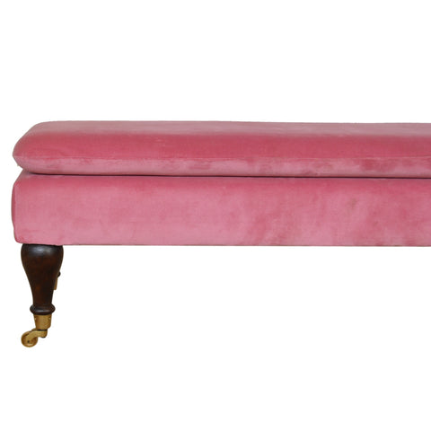 Exquisite Hallway Bench with Castor Feet and Velvet Fabric in Pink