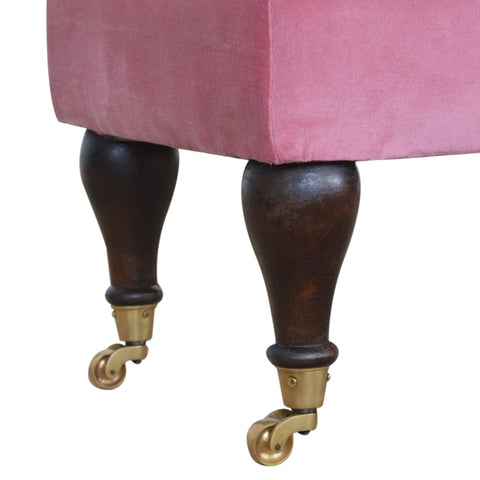 Exquisite Hallway Bench with Castor Feet and Velvet Fabric in Pink