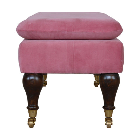 Exquisite Hallway Bench with Castor Feet and Velvet Fabric in Pink