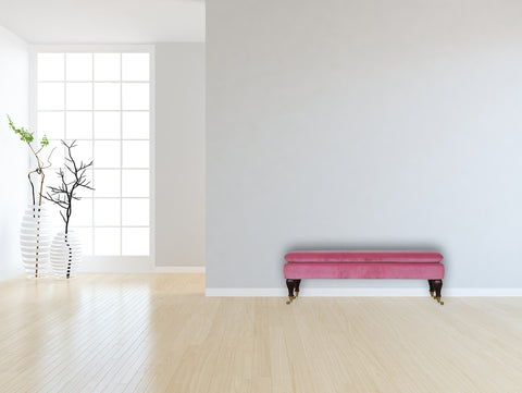Exquisite Hallway Bench with Castor Feet and Velvet Fabric in Pink