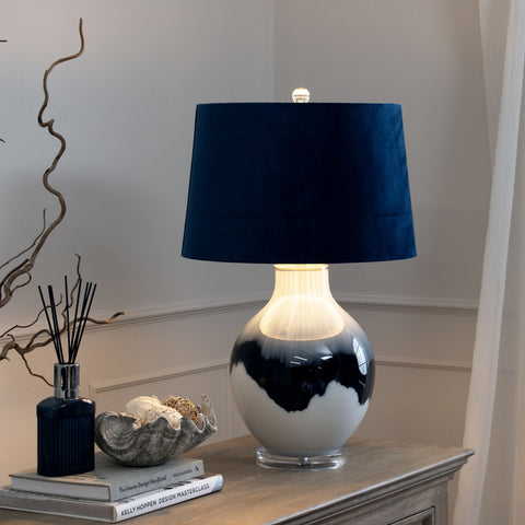 Stylish Ceramic Table Lamp with Unique Dipped Blue and White Glaze