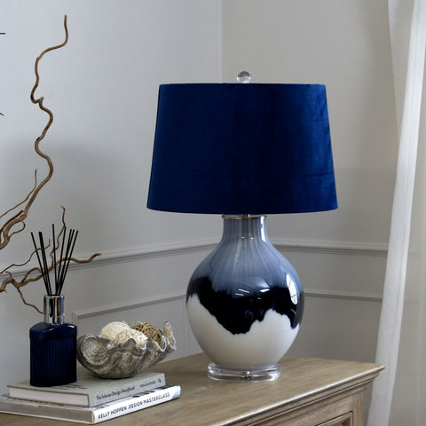 Stylish Ceramic Table Lamp with Unique Dipped Blue and White Glaze