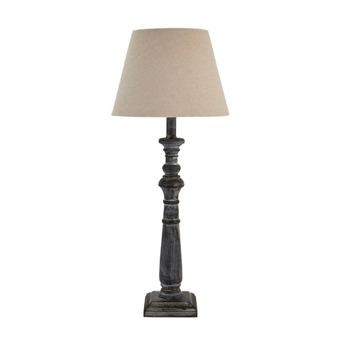 Rustic Style Linen Shade with Elegant Column Washed Wood Base