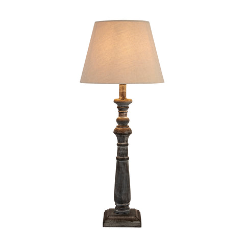 Rustic Style Linen Shade with Elegant Column Washed Wood Base