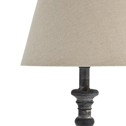 Rustic Style Linen Shade with Elegant Column Washed Wood Base