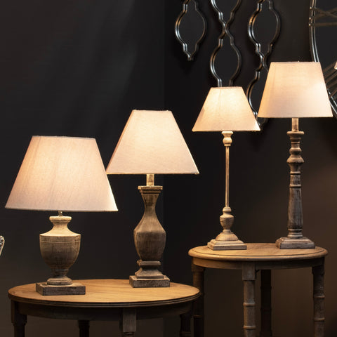 Rustic Style Linen Shade with Elegant Column Washed Wood Base