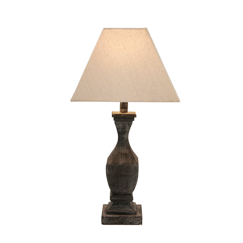 Simple and Elegant Neutral Linen Table Lamp with Grey Washed Wood Fluted base