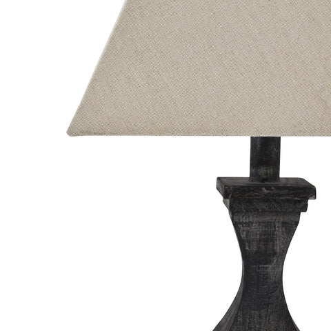 Simple and Elegant Neutral Linen Table Lamp with Grey Washed Wood Fluted base