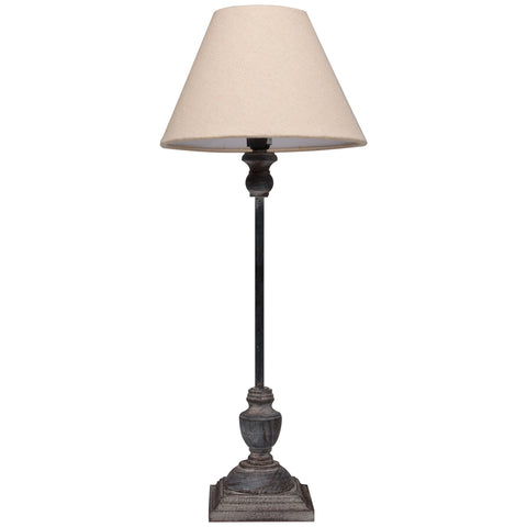 Elegant Neutral Linen Table Lamp with a Grey Washed Wood Base