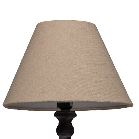 Elegant Neutral Linen Table Lamp with a Grey Washed Wood Base