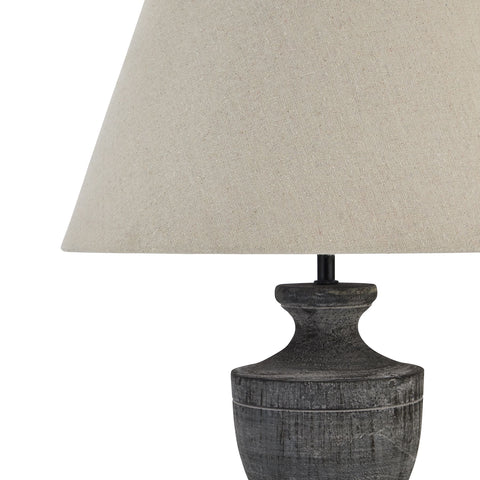 Simple and Elegant Neutral Linen Table Lamp with Grey Washed Wood Urn base