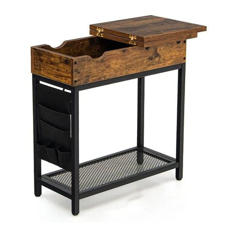Stylish and Spacious Side Table with Industrial Design and Integrated Charging Station
