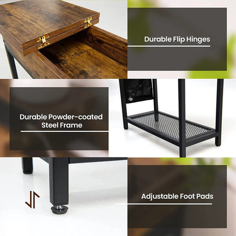 Stylish and Spacious Side Table with Industrial Design and Integrated Charging Station