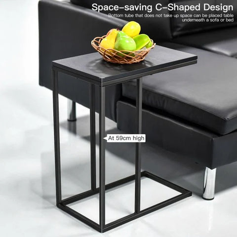 Compact and Tall Side Table with C-Shape and Industrial Design in Black