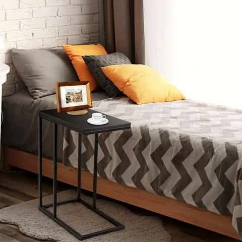 Compact and Tall Side Table with C-Shape and Industrial Design in Black