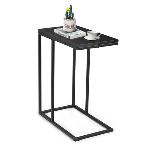 Compact and Tall Side Table with C-Shape and Industrial Design in Black