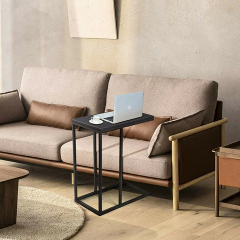 Compact and Tall Side Table with C-Shape and Industrial Design in Black