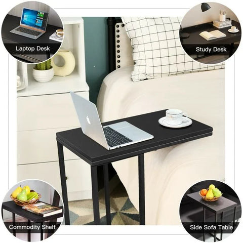 Compact and Tall Side Table with C-Shape and Industrial Design in Black