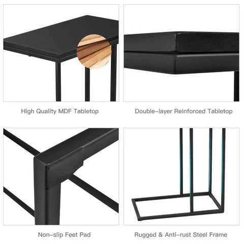 Compact and Tall Side Table with C-Shape and Industrial Design in Black