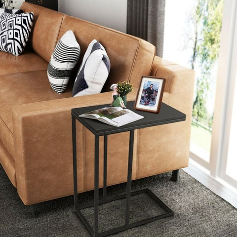 Compact and Tall Side Table with C-Shape and Industrial Design in Black